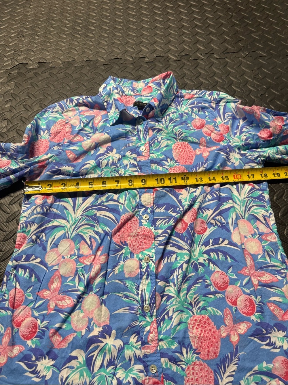 Talbots Women’s Large Tropical Floral Button Down Shirt Blue Pink Long Sleeve - Picture 10 of 10
